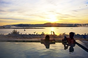 Watch the sunset from one of the pools at the Polynesian Spa. Photo / Supplied