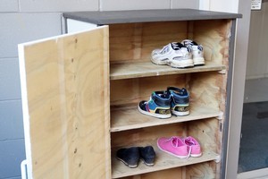 Greig Morgan's DIY shoe cupboard. Photo / Doug Sherring