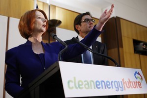 Australian Prime Minister Julia Gillard talks during the government's announcement of the Carbon Tax plan. Photo / Getty Images