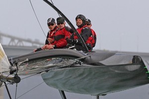 Team New Zealand tries out one of its new 33ft catamarans on the Waitemata Harbour. Photo / Getty Images