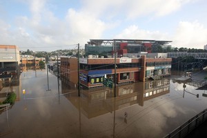 Castlemaine Street in the suburb of Milton is flooded in Brisbane, Australia. Photo / Getty Images