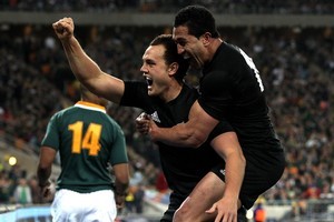 Israel Dagg celebrates after scoring the match-winner against South Africa last year. Photo / Getty Images