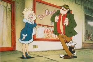 Wal and Dog are seen in a scene from the Footrot Flats movie, Footrot Flats: A Dog's Tale. Photo / Supplied