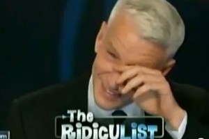 CNN host Anderson Cooper can't control himself as he tries to report on French star Gerard Depardieu's in-flight pee. Photo / supplied