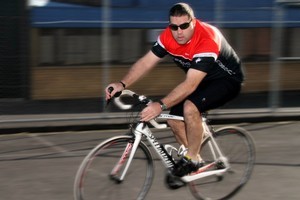 Controversial blogger and political commentator Cameron Slater AKA Whaleoil, is seen preparing for his bicycle race against Labour MP Trevor Mallard. Photo / Geoff Dale, Getty Images