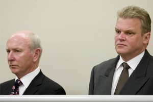 Former Bridgecorp directors Rod Petricevic (l) and Robert Roest. Photo / Richard Robinson