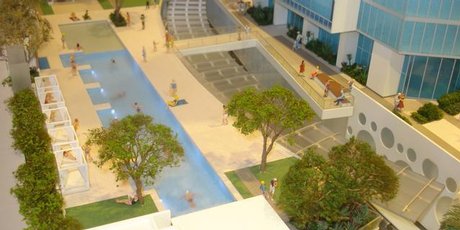 An architect's model of the A$700 million Hilton Hotel site at Surfers Paradise. Photo / AAP