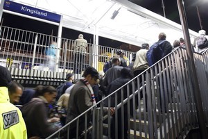 People queuing for trains at Kingsland station. Photo / Sarah Ivey