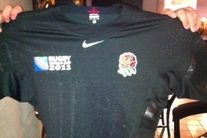 This black England jersey was stolen from the flat where Juan Manuel Leguizamon's brother was staying. Photo / Supplied
