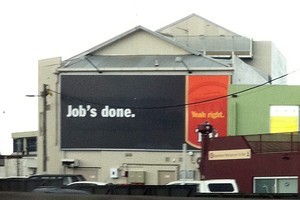 This Tui billboard was called in poor taste after the death of Apple's Steve Jobs. Photo / APNZ