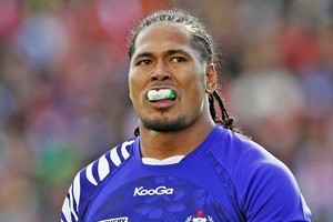 Alesana Tuilagi's branded mouthguard drew a $10,000 fine from the IRB. Photo / Getty Images