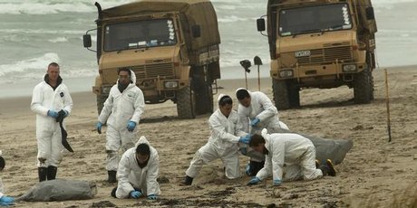 Soldiers pick clumps of oil off Papamoa Beach yesterday as the spill from the Rena continues to wash up on Bay of Plenty beaches. Photo / Alan Gibson Soldiers pick clumps of oil off Papamoa Beach yesterday as the spill from the Rena continues to wash up on Bay of Plenty beaches. Photo / Alan Gibson