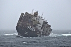 The container ship Rena. Last night it was listing at 18deg. Photo / Maritime New Zealand The container ship Rena. Last night it was listing at 18deg. Photo / Maritime New Zealand