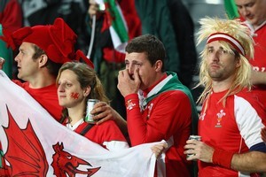 Wales fans show their emotions after the defeat to France. Photo / Getty Images