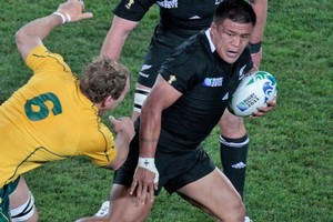 Keven Mealamu in action against Australia. Photo / Richard Robinson