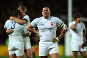Dejected prop Fabien Barcella and his teammates feel the pain of losing the Rugby World Cup final. Photo / Getty Images