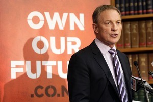 Labour leader Phil Goff during the party's savings policy announcement at Parliament today. Photo / Mark Mitchell