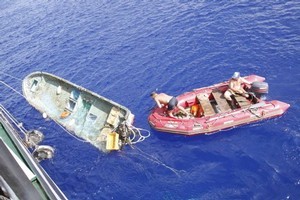 A Japanese fishing boat found by a Russian ship in the northwest Pacific. Photo / International Pacific Research Center