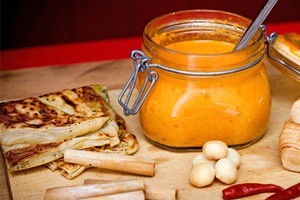 Malaysian chilli sauce with channai roti. Photo / Babiche Martens
