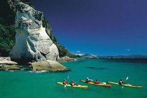 Sea kayakers at Cathedral Cove. Photo / Tourism Coromandel