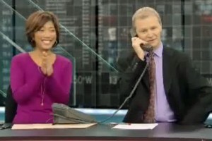 Canadian TV hosts Sophie Lui and Squire Barnes were stunned to discover sports anchor Barry Deley had won the jackpot prize. Photo / Youtube