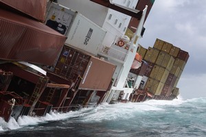 Salvage teams onboard the cargo vessel, which has been stuck on Astrolabe Reef off the Tauranga coast for a month, are making good progress. Photo / Maritime NZ