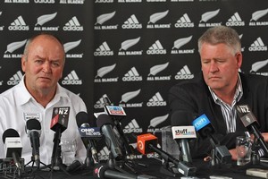 Former All Black coach Graham Henry and NZRU CEO Steve Tew. Photo / Getty Images