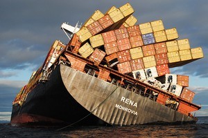 Pumpking has been suspended on the Rena. Photo / Maritime New Zealand