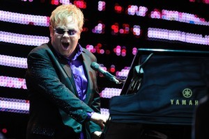 Elton John at Dunedin's Forsyth Barr Stadium last night. Photo / Craig Baxter