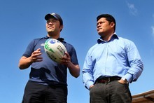 Quentin Brears (left) and Manu Samoa Team Manager Tuala Matthew Vaea. Photo / APN 