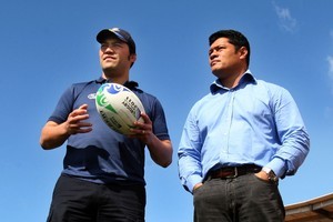 Quentin Brears (left) and Manu Samoa Team Manager Tuala Matthew Vaea. Photo / APN