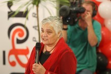 Tariana Turia speaking at Whangaehu Marae after the election results. 