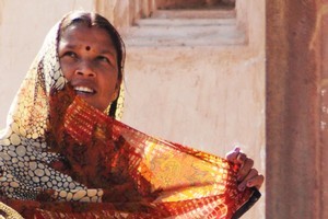 A woman adjusts her sari in the sun. Photo / Liz Light