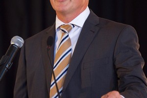 Labour leader Phil Goff making his state of the nation speech in Auckland today. Photo / NZPA