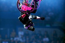 Aaron Fotheringham AKA Wheelz performs stunts in his wheelchair as part of the Nitro Circus. Photo / Supplied