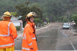 Homes in Nelson have been evacuated this afternoon as the rain continues to fall. Photo / Andrew Board/Nelson Weekly