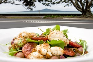 Squid with chorizo at Cafe on Kohi, Auckland. Photo / Richard Robinson