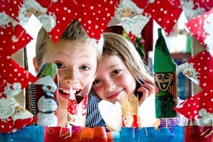Jasper, 10, and Greta, 7, with their Christmas puppet show. Photo / Dean Purcell