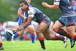 Alehana Mara of the Warriors passes during the NRL trial match against the Newcastle Knights. Photo / Getty Images
