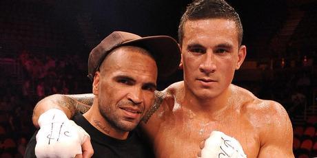 Sonny Bill Williams and Anthony Mundine after the bout with Scott Lewis. Photo / Getty Images