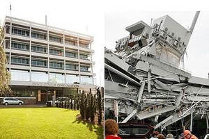 Before and after photos of the Pyne Gould Corp building in central Christchurch via Twitter.