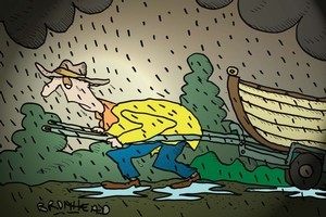 'I ended up drying myself with a damp towel normally kept for rubbing down the dog.' Illustration / Peter Bromhead