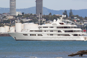 Ocean Victory anchored in front of Stanley Pt. Photo / Paul Estcourt
