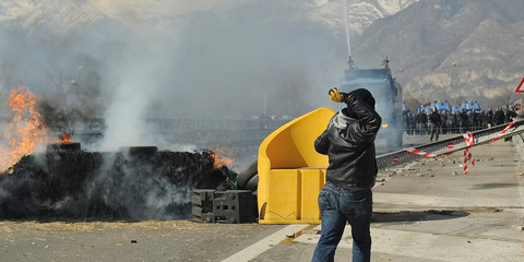 Activists continue to defy the Italian PM's commitment to the high-speed train line under the Alps. Photo / AP