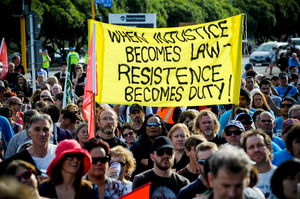 Ports of Auckland protest in downtown Auckland yesterday. Photo / Jason Dorday