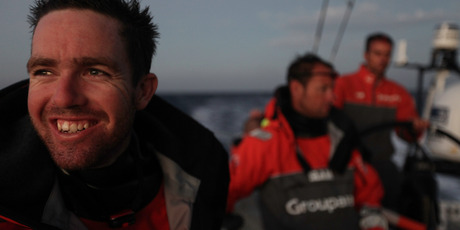 Bowman Brad Marsh smiles onboard Groupama Sailing Team. Photo / Yann Riou, Groupama Sailing Team, Volvo Ocean Race