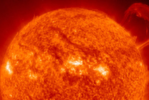 This extreme ultraviolet wavelength image provided by NASA shows a solar flare. It's heading toward Earth and could disrupt power grids, GPS and airplane flights. Photo / AP, NASA