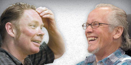 Delaney Davidson (left) and Ray Columbus. Photo / Ted Baghurst