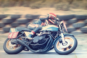 Eric Thompson manhandling a 'terrifying' Kawasaki ZR1 around Bathurst in the early 1980s. Photo / Supplied