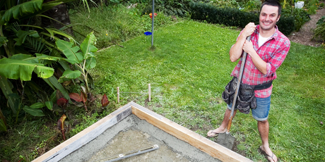 Sleeper edging on a patio acts as a container for the base course and pavers, as well as a step from the lawn. Photo / Natalie Slade